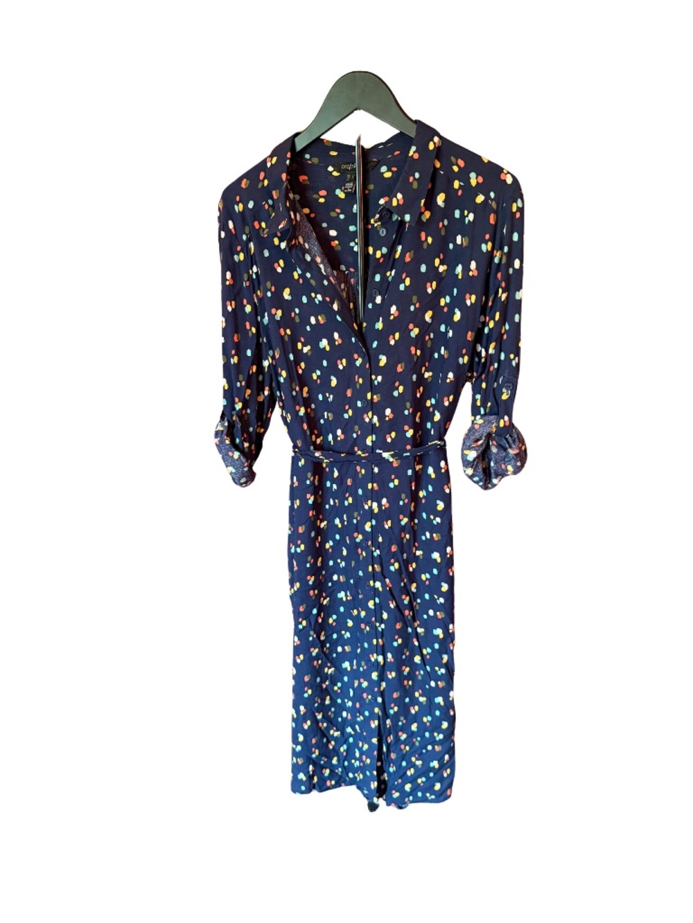 Long Tall Sally Polka Dot Button Down Shirt Dress with Tie Waist - Sz 16